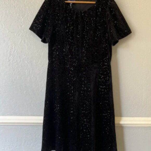 Talbots RSVP Black Velvet Sequin Fit & Flare Cocktail Party Dress NWT - Picture 1 of 6